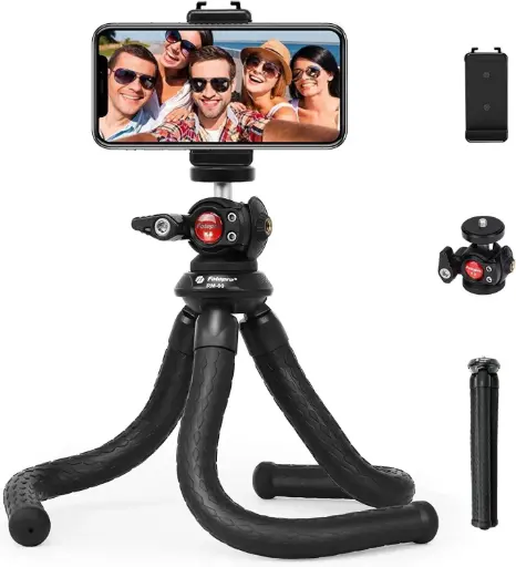 Fotopro RM-80 Flexible Tripod with Ball Head - Bendable Phone Stand for Travel Vlogging, Handheld Camera Mount, Compatible with Smartphones, Compact & Portable